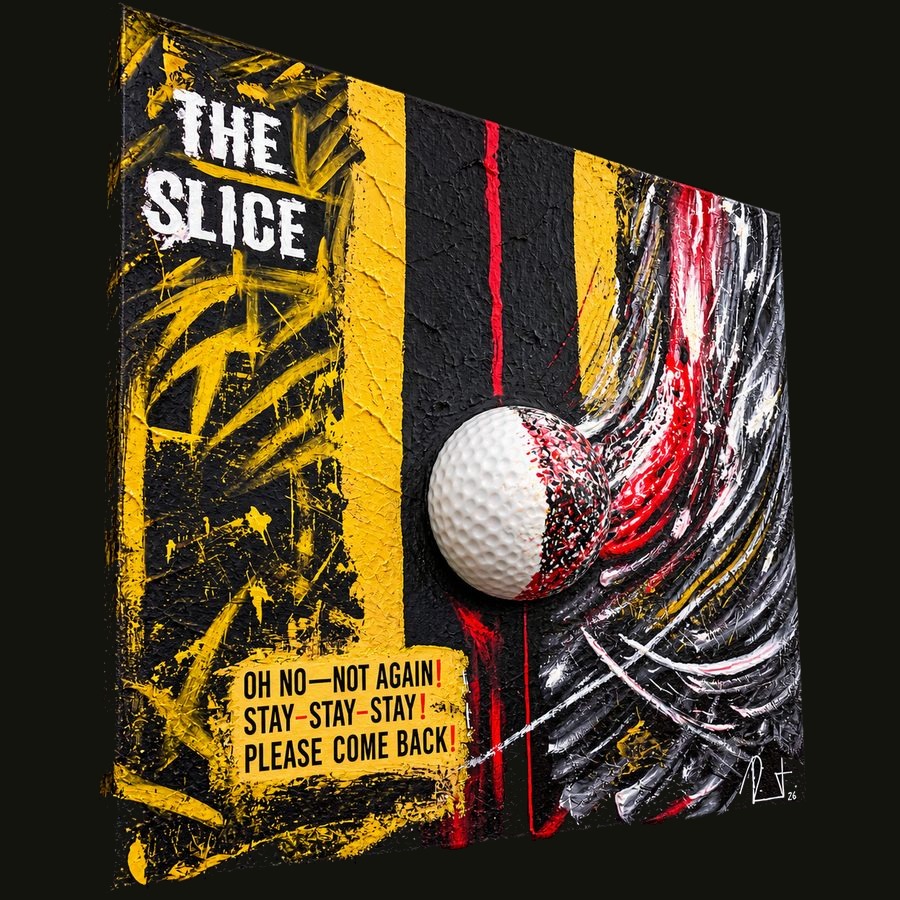 THE SLICE—Perspective view; the three-dimensional golf ball protrudes from the canvas