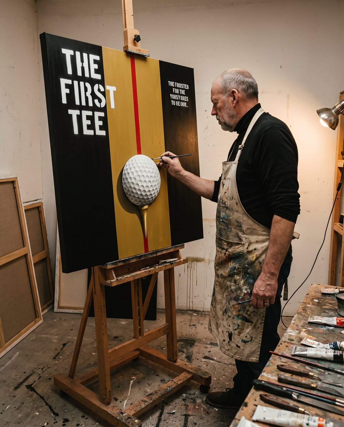 Ralf List bei der Arbeit an THE FIRST TEE in seinem Atelier